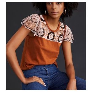 Anthropologie Brown and Pink Lace Blouse
